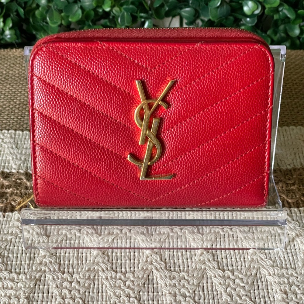 YSL Saint Laurent Red Compact Wallet